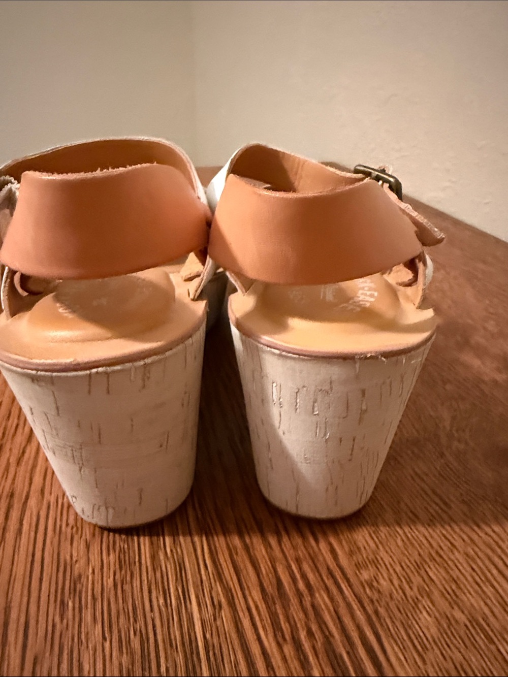 Kork-Ease White Leather Crisscross Wedge Sandals with Tan Ankle Strap - Picture 5 of 5